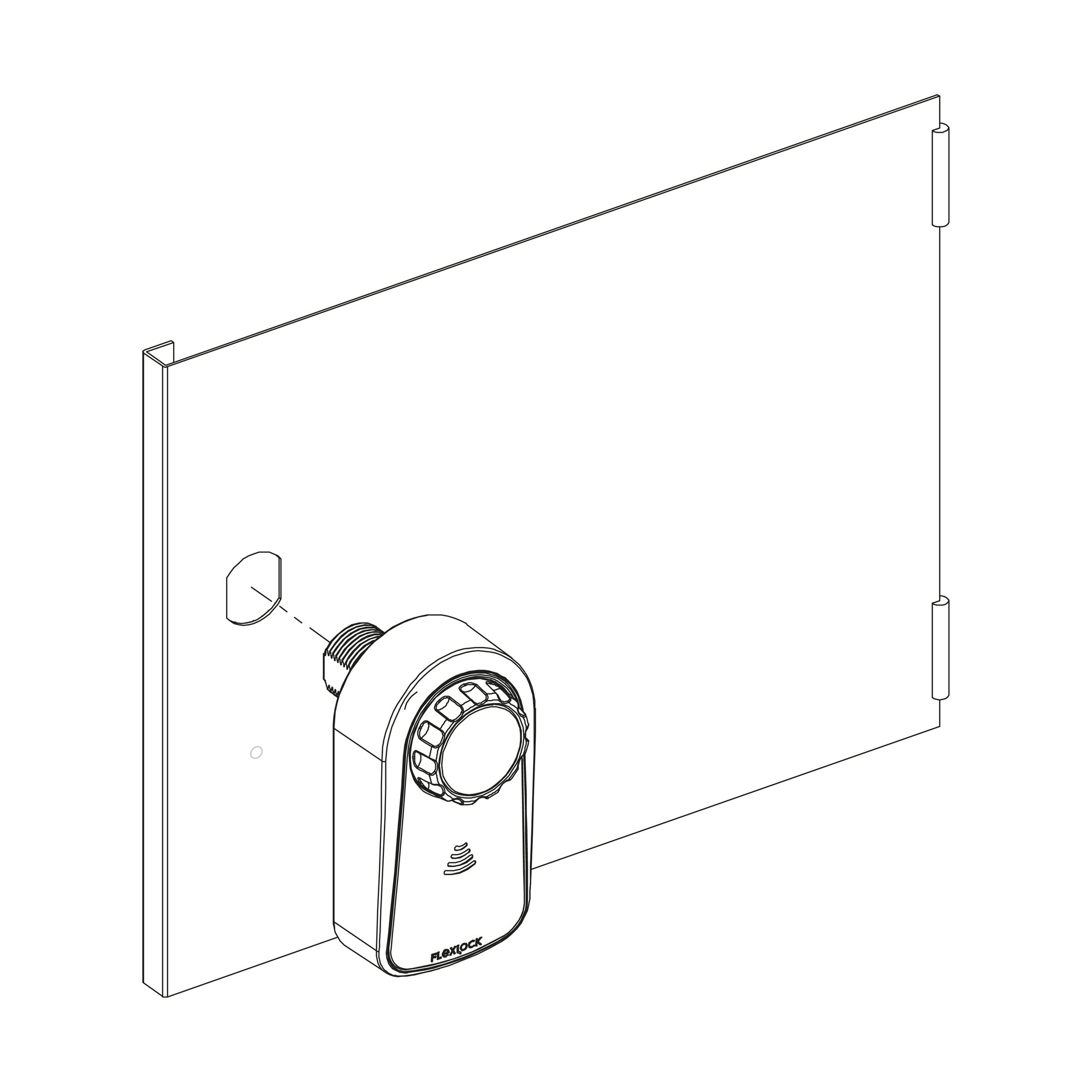 Diagram of how to install Flexlock Visible lock on cabinet door